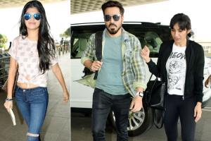 Emraan Hashmi with wife Praveen, Anjini Dhawan at Mumbai airport