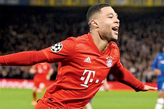 Bayern’s Serge Gnabry is ecstatic after scoring against Chelsea 