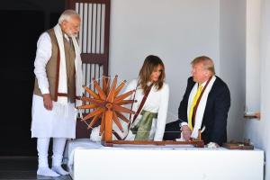 Donald Trump, First Lady spin Gandhi's charkha at Sabarmati ashram