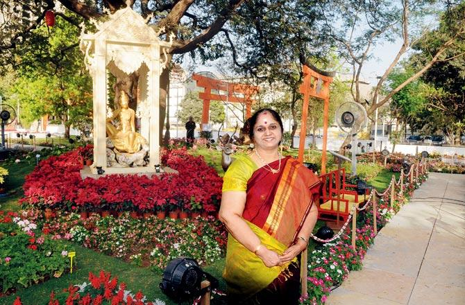 Mulund: Girija Chandramouli, a Mulund old-timer, at a flower show in the suburb Emperor Ashoka himself was among the first to step into. Pic/Datta Kumbhar