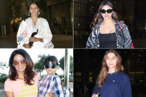 Ananya Panday, Mouni Roy, Saiee Manjrekar, Geeta Basra with daughter at Mumbai airport