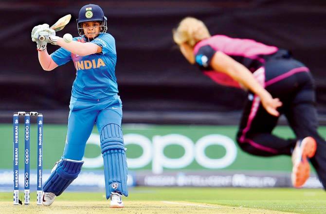 India opener Shafali Verma en route her quickfire 46 against New Zealand yesterday. Pic/AFP