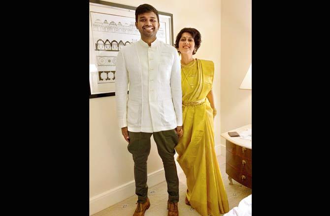 A gold saree with her sister-in-law