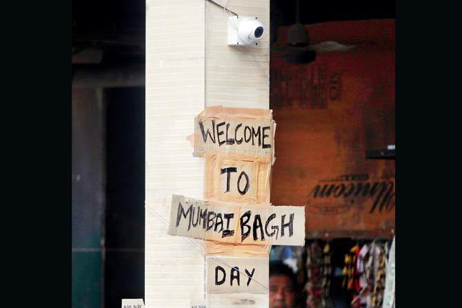 The Mumbai Bagh sign seen at Morland Road. PICS/ASHISH RAJE