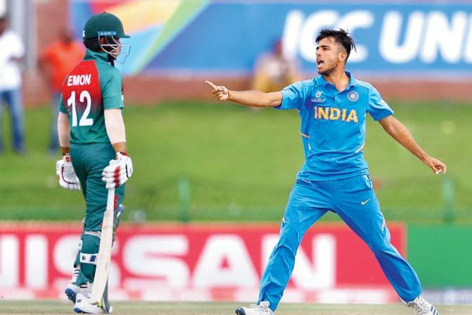 India leg-spinner Ravi Bishnoi comes up with an in-your-face reaction after dismissing Bangladesh’s Parvez Hossain Emon;
