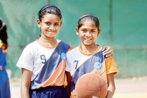 Rajhans Vidyalaya's Samantha Fernandes (right) with Tvisha Lakkashetti at Azad Maidan yesterday. Pic/ Atul Kamble