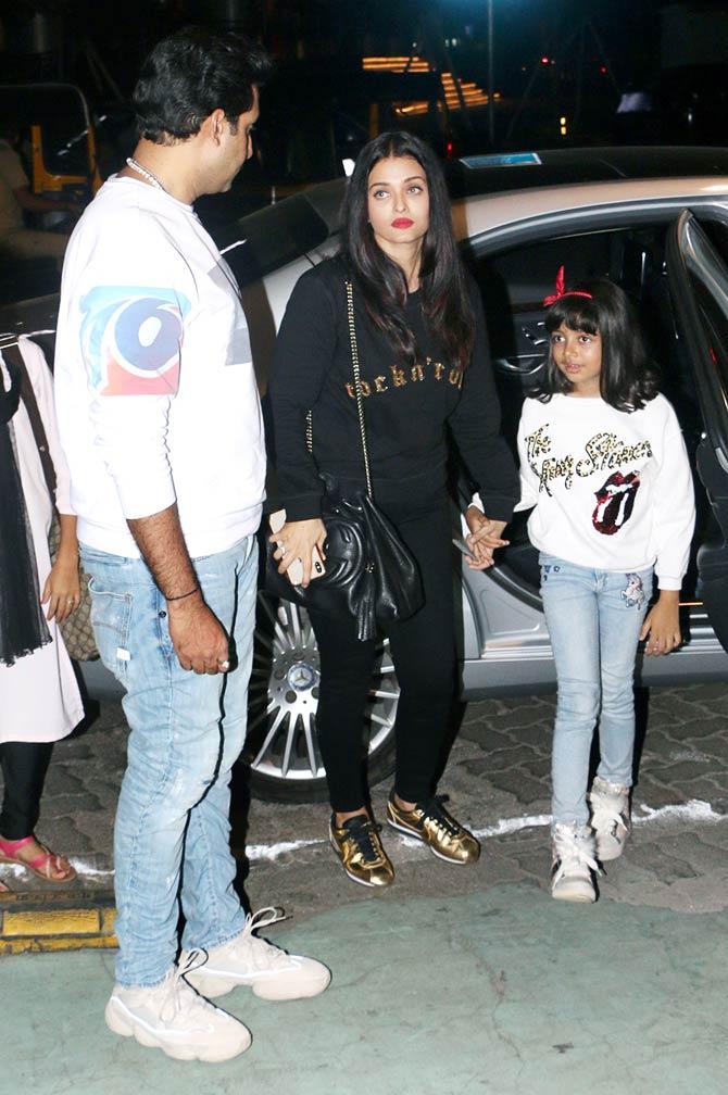While Abhishek was clicked at his casual best, Aishwarya Rai sported an all-black outing, and Aaradhya twinned with papa Bachchan during their dinner outing in the city.