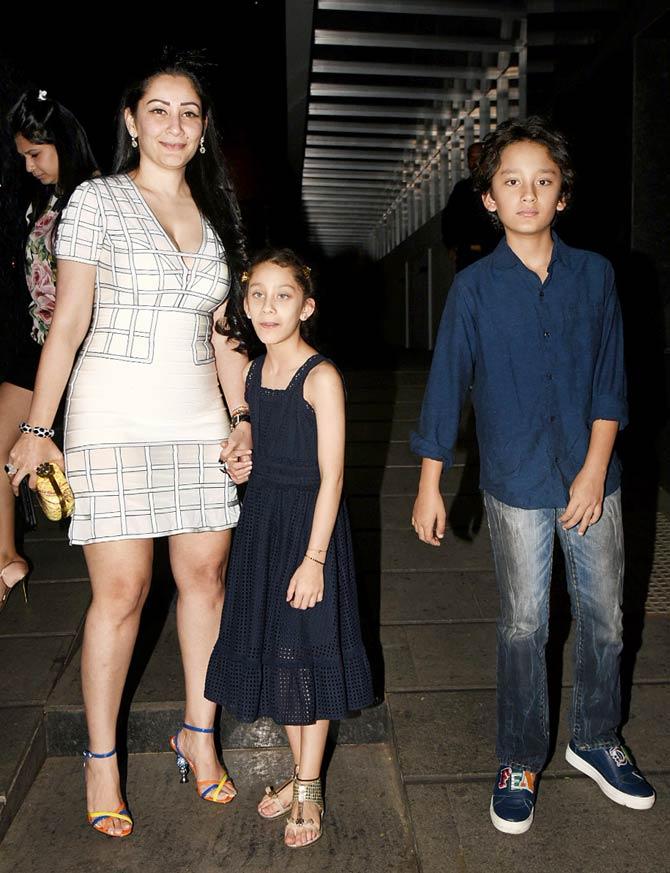 Sanjay Dutt's wife Maanayata Dutt was clicked enjoying a quiet dinner with her two adorable kids - daughter Iqra Dutt and son Shahraan Dutt. All pictures/Yogen Shah