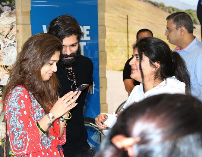 In photo: Amit Thackeray, Mitali Borude and Urvashi Thackeray are caught in a candid moment at an event in Khar