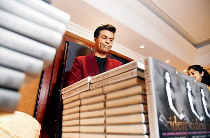 Karan Johar is caught in a moment at the release of a book dedicated to the late Sridevi at a Bandra five-star. Pic/Sameer Markande