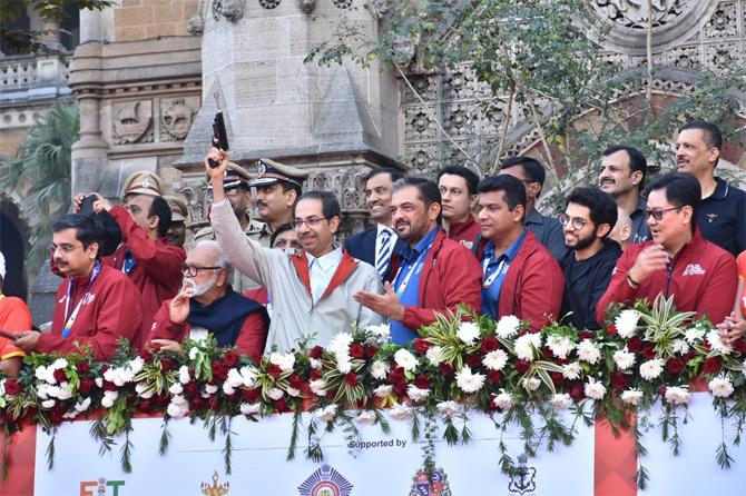 Shiv Sena chief and Chief Minister Uddhav Thackeray flagged off the Dream Run of the 17th edition of the Mumbai Marathon. He was accompanied by State minister Chhagan Bhujbal, Maharashtra Finance minister and senior NCP leader Jayant Patil, Union Minister for Youth Affairs and Sports Kiren Rijiju and Maharashtra environment and tourism minister Aditya Thackeray among others. The Dream Run, which is a 5.9 km race began from CSMT and ended at Metro Theatre on Mahatma Gandhi Road