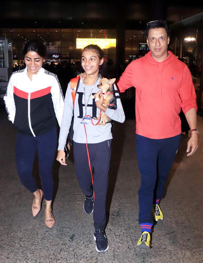 Filmmaker Madhur Bhandarkar along with wife Renu and daughter Siddhi Bhandarkar were also spotted at the Mumbai airport.