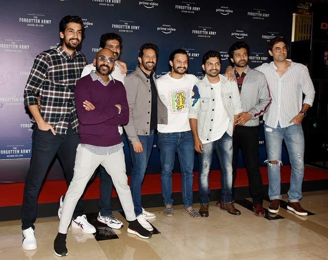 Kabir Khan's devils from the film 83 which includes Sahil Khattar, Dhairya Karwa, Addinath M Kothare, R Badree, Jatin Sarna, Dinker Sharma, Nishant Dahiya attended the special screening of their director's digital debut.