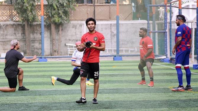Ranbir's cousin Aadar Jain had fun time clicking pictures in between the football sessions at the ground in Juhu.