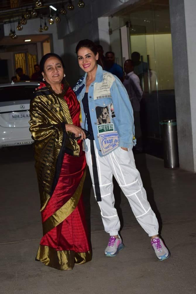 Saif Ali Khan, who plays Alaya F's father in the film, also sees Tabu as her mother in Jawaani Jaaneman.
In picture: Genelia Deshmukh posed with the mother-in-law Vishali Deshmukh during the screening hosted in Juhu, Mumbai.