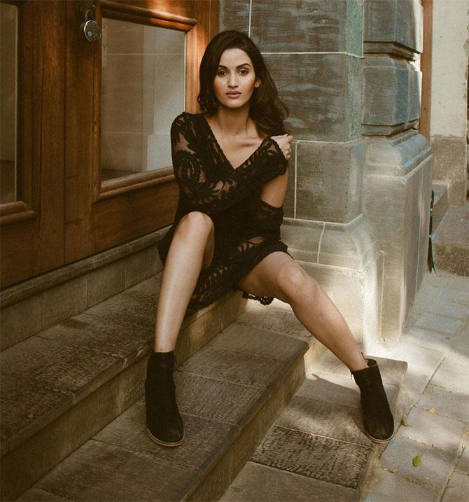 Jadhav, who won the Miss Body Beautiful award at the Miss India 2019 pageant, poses with oomph in this sheer black dress and boots. 