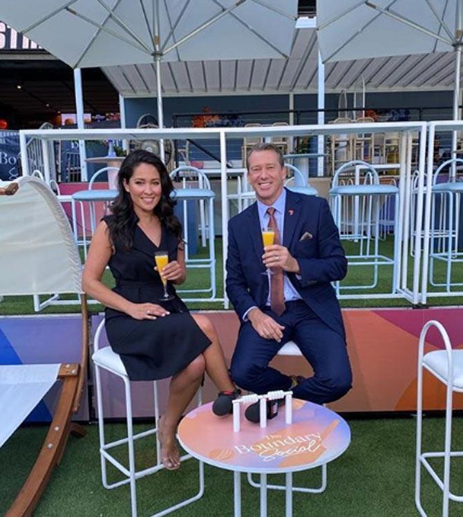 During the Boxing Day Test in 2019, Mel shared a picture with Glen McGrath and wrote a funny caption, 'It’s orange juice I promise! Unfortunately. (Or is it??) Not the worst way to watch the cricket.. #Day4 #BoxingDayTest #BoundarySocial @mcg @7cricket