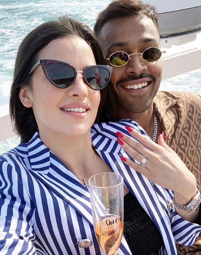 Hardik Pandya and Natasa Stankovic: Rumours of star all-rounder Hardik Pandya and Natasa Stankovic dating surfaced in 2019. Hardik then went on to post a photo on New Year's Eve, teasing their relationship. On New Year's Day, Pandya surprised his fans and colleagues when he announced that he and Natasa Stankovic got engaged in Dubai.