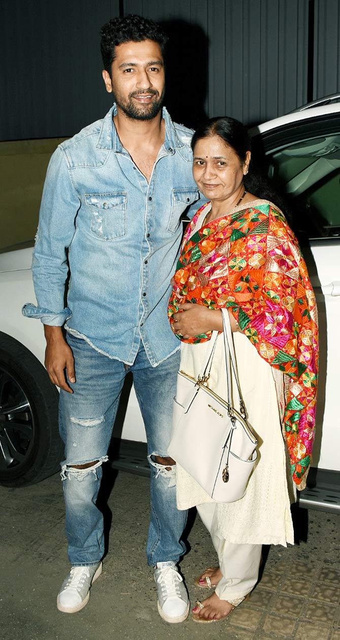 Vicky Kaushal and Veena Kaushal, the mother-son duo arrived at Bhangra Paa Le's screening to cheer Sunny Kaushal for his film, which showcases some never-seen-before dance moves. The film seems to be a roller-coaster ride. All Pictures' Courtesy: Yogen Shah