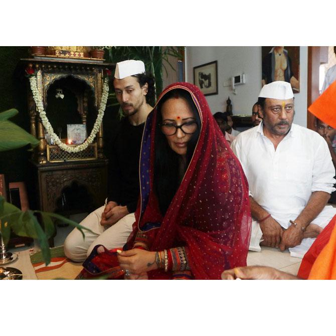 Tiger Shroff, Ayesha Shroff and Tiger Shroff during Ganesh Chaturthi celebrations at their residence.