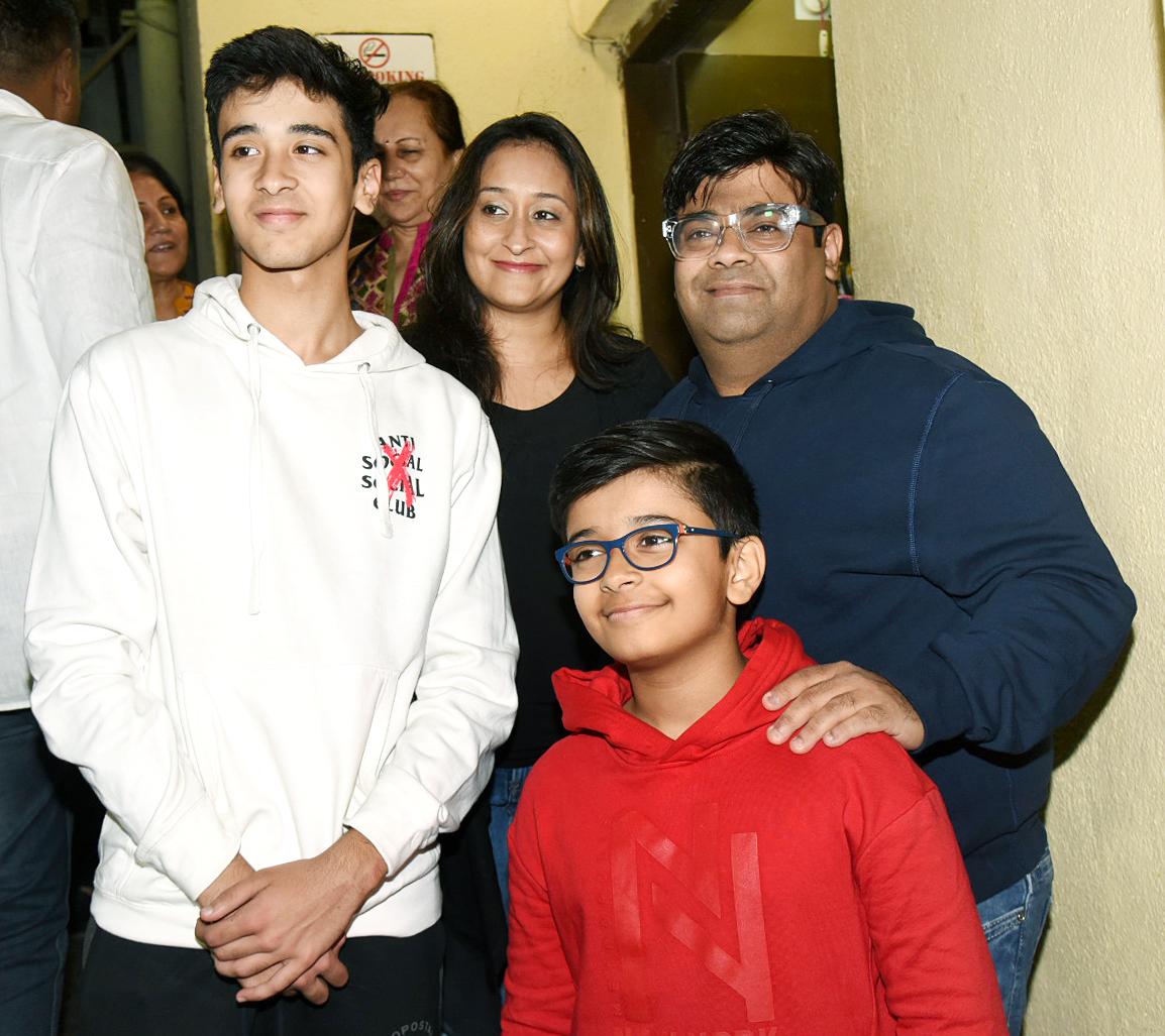 Kiku Sharda was also snapped at the screening of Jawaani Jaaneman with wife Priyanka Sharda and sons - Shaurya and Aryan.
