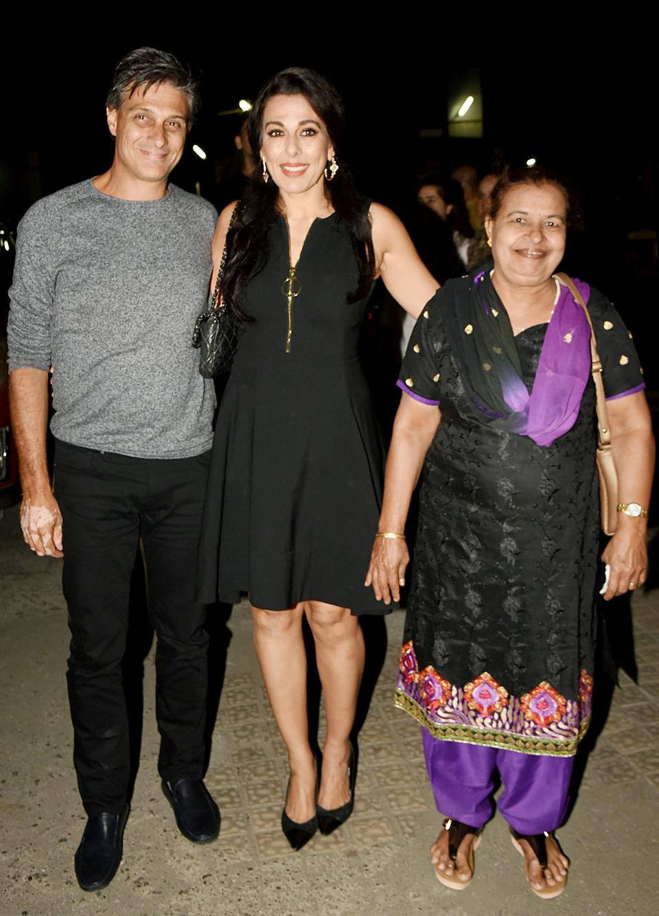 Alaya F's mother Pooja Bedi also attended her daughter's movie screening, along with fiance Maneck Contractor. At the show, Pooja was seen wearing an LBD during the outing.