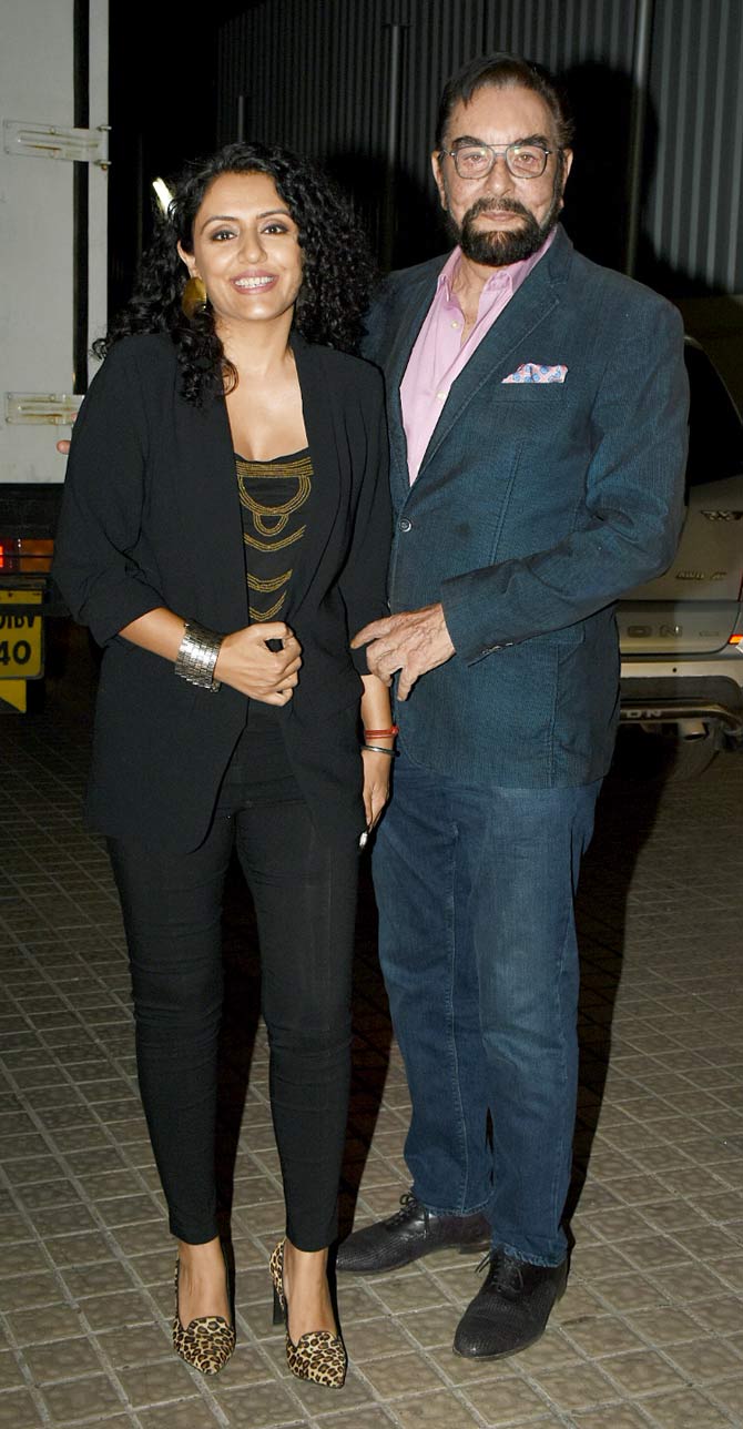 Alaya F's grandfather Kabir Bedi with wife Parveen Dusanj also attended the special screening of Jawaani Jaaneman at the Juhu theatre.