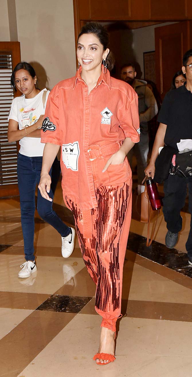 Deepika Padukone was in a joyful mood as she was clicked by the photographers while promoting her upcoming film, Chhapaak at a plush hotel in Juhu, Mumbai.