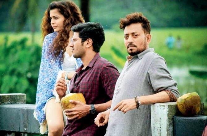 Karwaan (2018): Based on three disparate individuals — a young millennial girl (Mithila Palkar); a single, urbane man, grappling with the usual downs of a regimented, corporate life (Dulquer Salmaan); and an old, conservative Muslim with a Lucknowi/Hyderabadi/Bhopali twang/swag (Irrfan) — going on a road trip, that threatens to change their world. Irrfan provided all the fun in the film, though the film didn't work at the Box Office.
