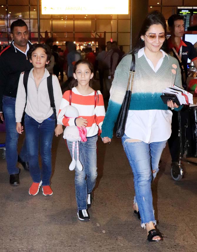 Sanjay Dutt's wife Maanayata Dutt was also clicked with her two adorable kids - daughter Iqra Dutt and son Shahraan Dutt.
