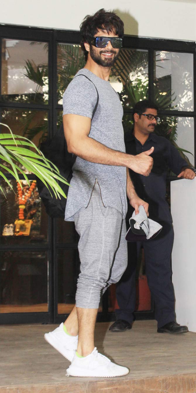 Shahid Kapoor and Mira Rajput were snapped working out together at a gym in Bandra, Mumbai. The actor sported grey coloured gym gear for the session. All pictures/Yogen Shah