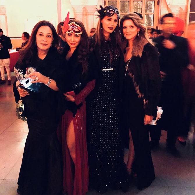 She shines in a floor-length gown in a masquerade ball with her friends Kim Sharma and Nandita Mahtani.