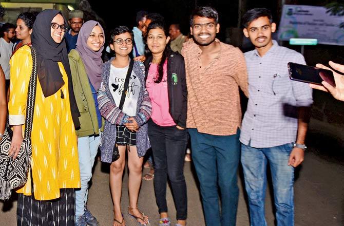 Ayesha Renna (yellow) and Ladeeda Farzana (in green) with students during the ‘Sheroes of Jamia Millia Islamia
