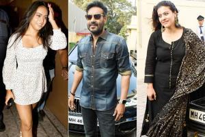 Ajay Devgn with Kajol, mother Veena, kids Yug and Nysa watch Tanhaji in Juhu
