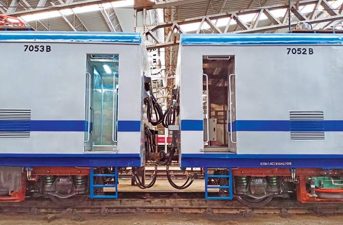 While five of the AC locals have been put together using BHEL electricals, the sixth one is an underslung made from Medha electricals