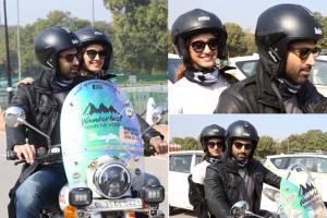 Aditya Roy Kapur and Disha Patani ride a bike at India Gate for Malang