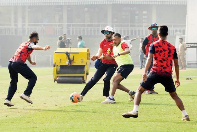 The Mumbai cricket team train at the MCA-BKC ground last week 