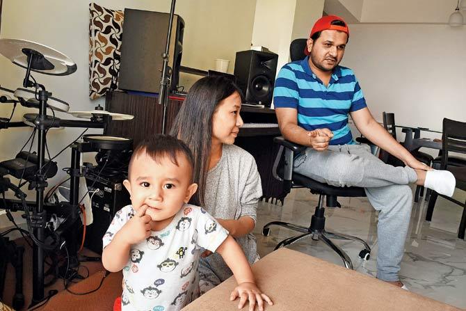 Rayan Dsouza with wife Shangkhu Hongsha and son Zack at their Madh Island residence. Because he makes music from home, running Pork Deli is convenient. PICS/SATEJ SHINDE