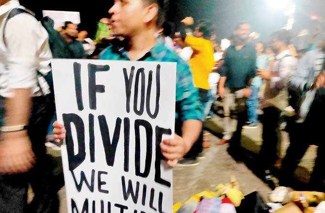 Agitators at the Gateway of India protest