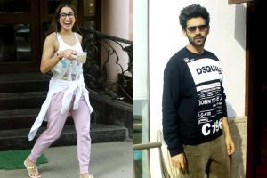 Love Aaj Kal co-stars Sara Ali Khan and Kartik Aaryan spotted in the city