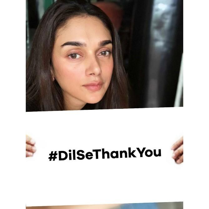 Aditi Rao Hydari also took part in the #DilseThankYou campaign aimed at applauding Mumbai Police and all the frontline workers fighting against the coronavirus pandemic. She captioned it, 