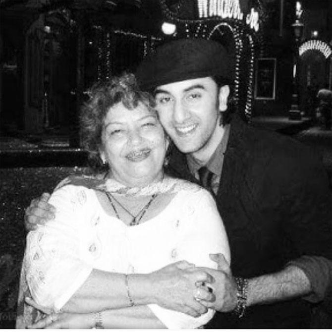 Saroj Khan with Ranbir Kapoor on the sets of Saawariya, which marked the actor's debut in Bollywood.