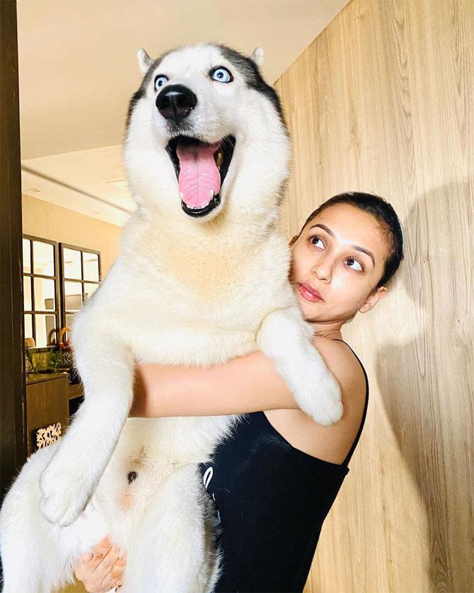 In photo: Mimi Chakraborty enjoys the lockdown period with her pet dog Max.