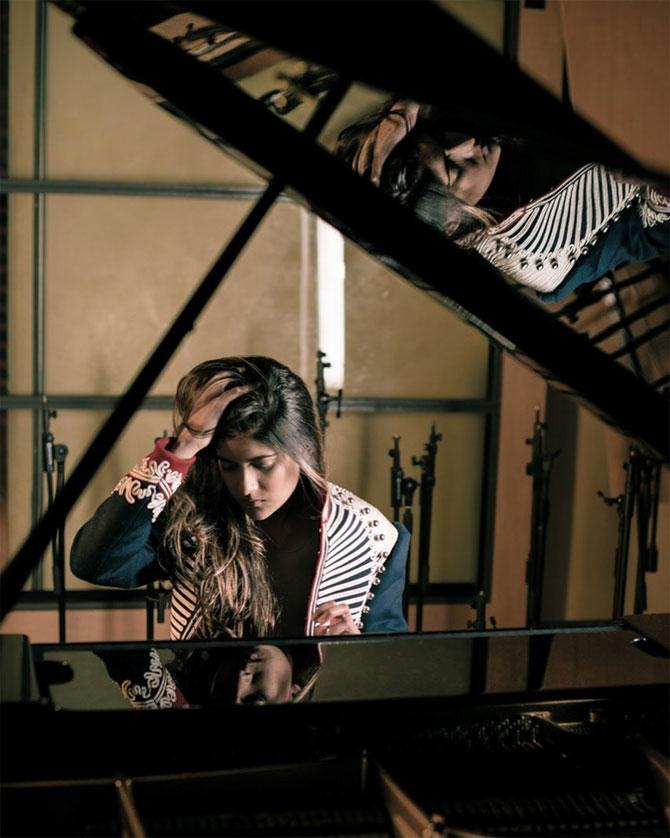 In photo: Ananya Birla caught in a candid moment as she shows her skills on the piano.