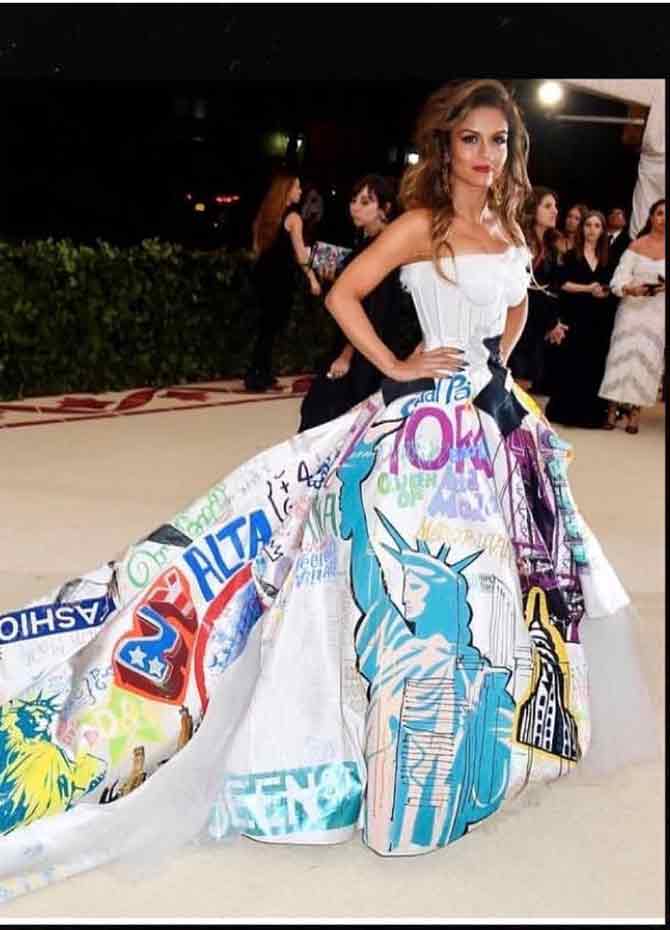 In this throwback photo, she stuns in this printed ball gown worn for one of the MET Galas in the recent past.