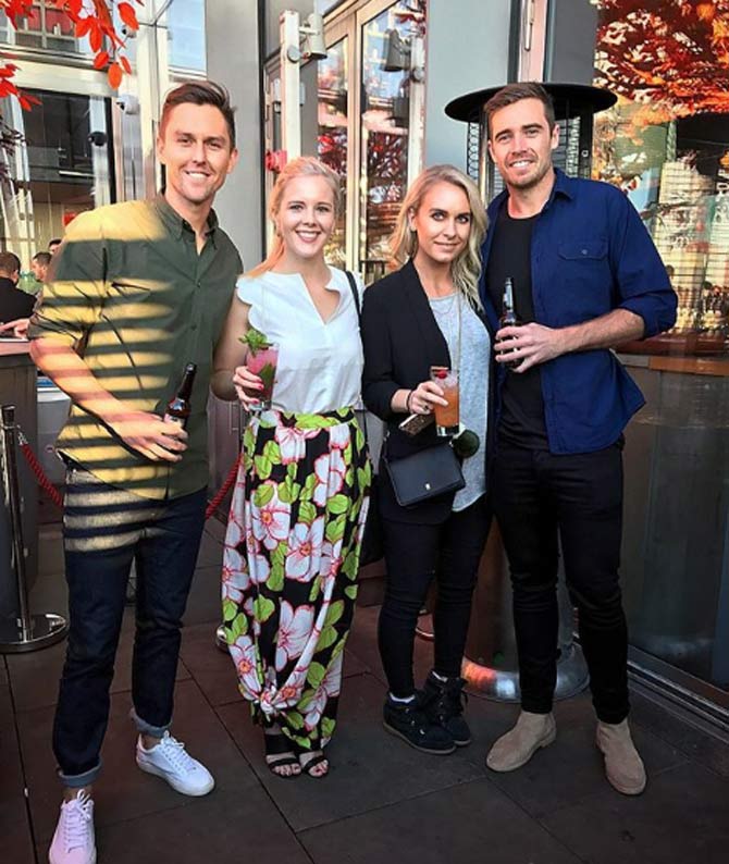 In picture: Trent Boult with wife Gert, his Kiwi teammate Tim Southee and his wife Brya Fahy