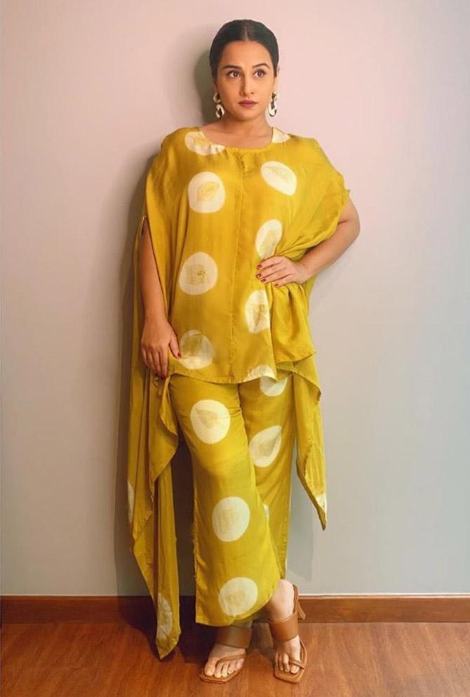 We all know Vidya Balan is the queen of ethnic wear. If one needs a wardrobe to revamp, all you have to do is get inspired by Vidya Balan's outfits. What do you think? In this one, the actress opted for a polka dot co-ord set, and we can't get enough of it!