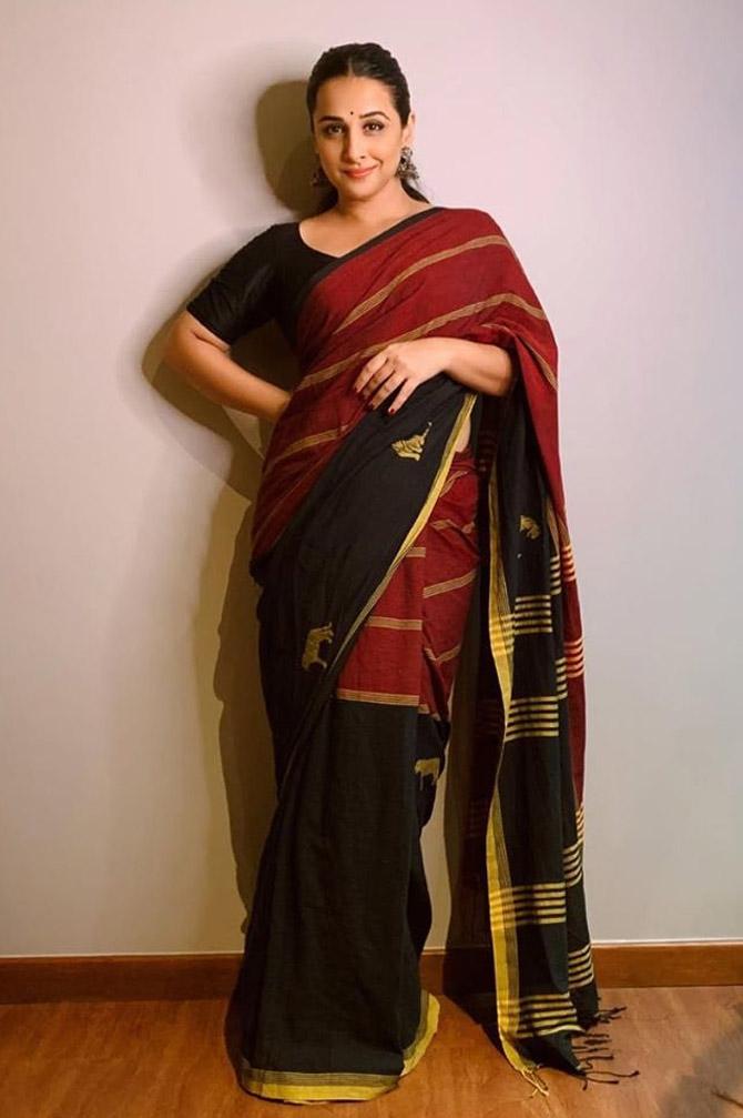 Isn't this a great combination one can look out for in a saree? In fact, this Made In India six-yard looks perfect office wear, what do you think?