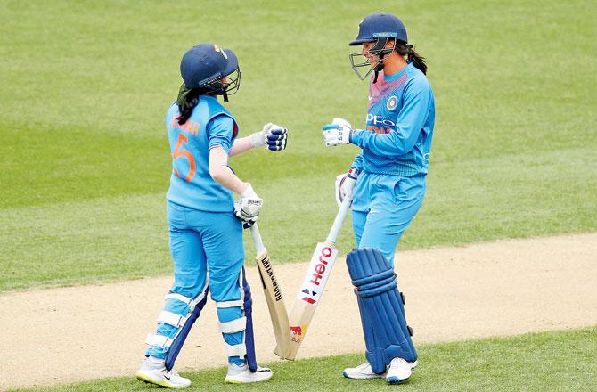 Jemimah Rodrigues (left) and Smriti Mandhana during a T20 International against NZ at Westpac Stadium in Wellington on February 6, 2019. Pic/Getty Images