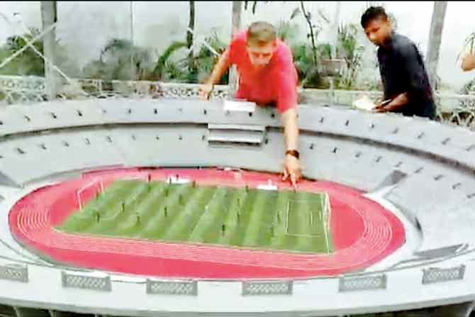 The miniature model of the football stadium 